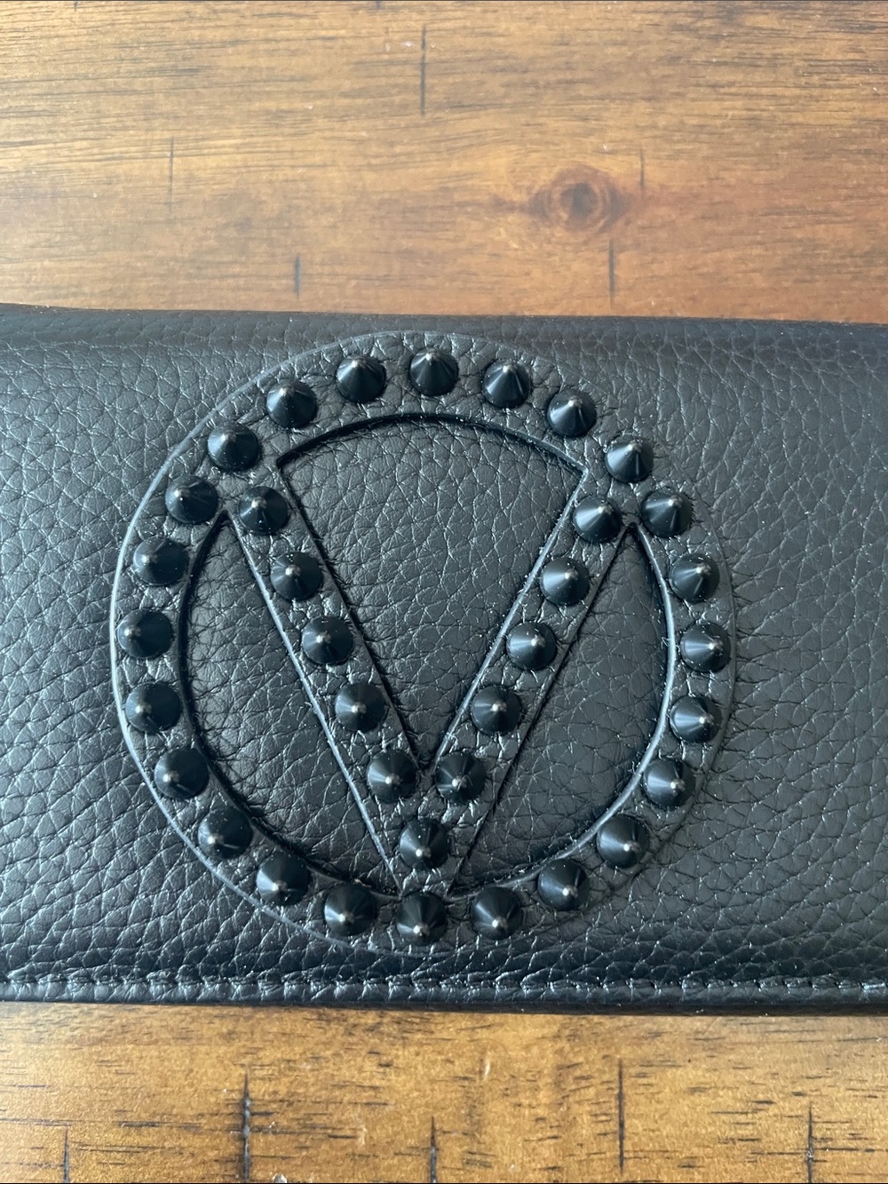 Valentino Black Pebbled Wallet with Studded Logo - Picture 2 of 7